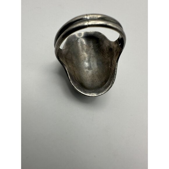 Vintage Sterling Silver Malachite & Mother of Pearl Saddle Ring Size 11.5 - Picture 3 of 8